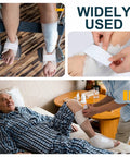 Heel Protector For Pressure Sores With Sheepskin Pad And Soft Fleece, Adjustable Securing Strap, Ultra Comfy Foot Cushion For Bed Sores Relief And Ankle Support, Creamy White, shown on leg and bed