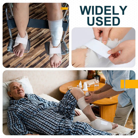 Heel Protector For Pressure Sores With Sheepskin Pad And Soft Fleece, Adjustable Securing Strap, Ultra Comfy Foot Cushion For Bed Sores Relief And Ankle Support, Creamy White, shown on leg and bed