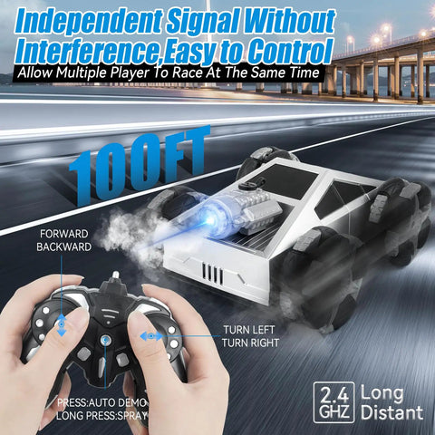 Remote control and All Terrain 4WD High Speed Remote Control Monster Truck 1:16 Scale, 2.4GHz RC Car With LED Lights And Spray in motion