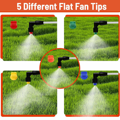 Image of Five Different Flat Spray Tips for Six Nozzles Metal Boom Wand Sprayer With Five Tip Types And Beefy Ultra Durable Metal Rods Wide Coverage Lawn And Farm Spray Attachment For Tractors And UTVs Built For Heavy Duty Garden And Field Spraying in use, spraying grass