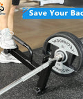 Person using Deadlift Jack Barbell Stand For Easy Plate Loading And Unloading Up To 600 Pounds Carbon Steel Construction Black