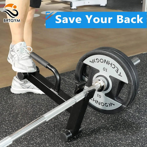 Person using Deadlift Jack Barbell Stand For Easy Plate Loading And Unloading Up To 600 Pounds Carbon Steel Construction Black