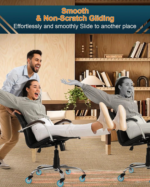 People enjoying smooth gliding on office chairs fitted with Universal 3-Inch Heavy-Duty Chair Casters with Precision Ball Bearings.