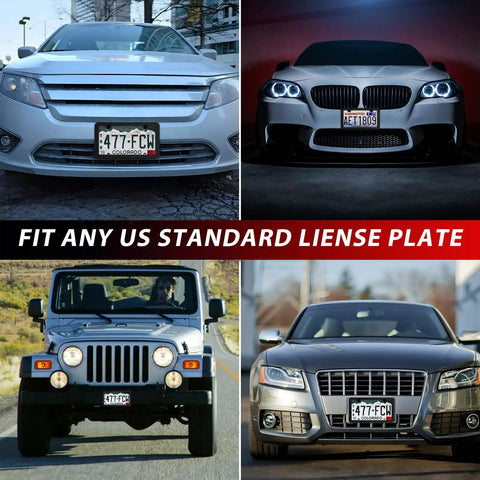 Built Tough Black Matte License Plate Frame Set With Rust Proof Aluminum Alloy on various cars