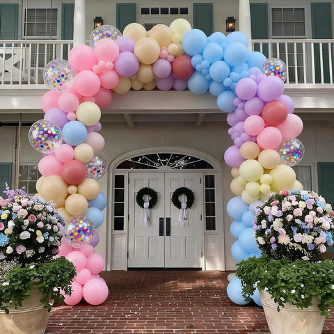 Pastel Balloons Party Bundle 50 Pcs Confetti Latex Balloons In Light Pink Yellow Blue 12 Inch Ideal For Birthday Weddings Displayed at Doorway