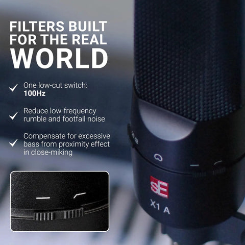 X1 A Large Diaphragm Condenser Microphone With 100 Hz Filter And Minus Twenty Decibels Pad with detailed 100 Hz filter view