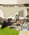 Beige 24 By 24 By 24 Sun Shade Sail With A Ring Wire Rope Triangle For Deck Backyard And Patio Outdoor Shade Cover in garden setting