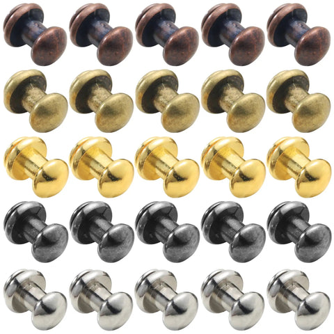 75 Pack Round Head Button Studs And Chicago Screws With Sleek Zinc Alloy Heads for Heavy Duty Leather Crafting, assorted colors.