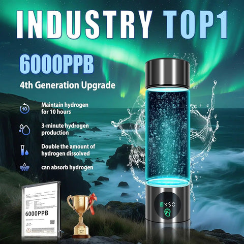 Upgraded 2025 Hydrogen Water Bottle With 6000 PPB Boost in scenic background, showcasing industry leading hydrogen technology features.