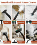 Gabtruk Handheld Steam Cleaner With 15S Fast Heat Up And 1.8L Tank for cleaning tiles, fabrics, and auto surfaces with various tools.