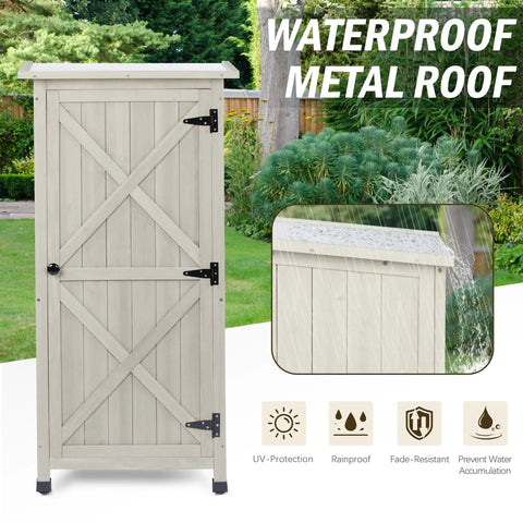 Wooden Outdoor Storage Cabinet And Vertical Garden Tool Shed With Waterproof Metal Roof And Two Adjustable Shelves Ideal For Yard Patio Deck And Porch Gray 20 By 24 By 48 Inches