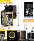 Porch Light With Built In Outlet And Motion Sensor, Dusk To Dawn Exterior Wall Mount Sconce, Anti Rust Outdoor Lighting For House Garage Front Patio, Two GFCI Receptacles, Easy Plug In, dimensions and features diagram