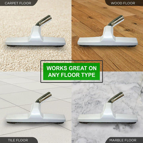 Upgraded Vacuum Floor Brush With 1.25 Inch Inner Diameter For Most Vacuums, 10 Inch Wide, Horse Hair Bristles, White Metal Finish on various floors