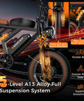 Beast Mode Dual Motor Electric Bike For Adults With 4000W Peak Power, 5-level suspension, front and rear shocks, 20 inch fat tire.