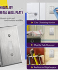 Image showing Heavy Duty Stainless Steel Toggle Light Switch Wall Plate 1-Gang 4.50 x 2.76 Cover in a variety of settings.