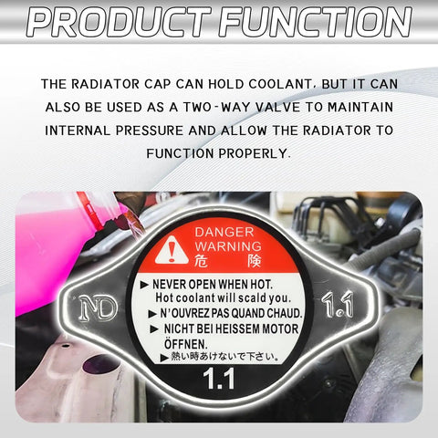 Top Shelf Coolant Radiator Cap Dead Ringer Replacement For Honda Civic Accord Crv Pilot Odyssey showing warning labels on cap.