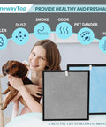 Woman with dog beside Two Pack Air Replacement Filter Set For Home Air Purifier With True HEPA H13 Filter Carbon Odor Control