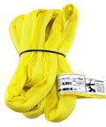 Job Site Ready Heavy Duty Endless Round Polyester Rigging Sling Six Feet Long Yellow Handles Tough Loads Made In Usa, displayed coiled with label.