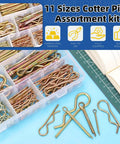 208 Piece Cotter Pin And Hairpin R Clip Set With 11 Sizes For Small Engines And Automotive Work, Colored Zinc Plated Pins And Hitch Clips