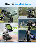 360 Degree Rotatable Telescope Phone Adapter for Android and iPhone in use with telescopes, binoculars, microscopes, and monoculars