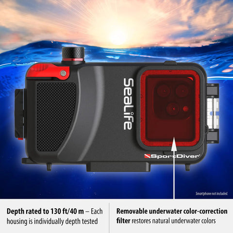 SportDiver Underwater Phone Housing For Depths Up To 130 Feet, Waterproof Case with Easy Camera Access and Leak Alarm Alerts