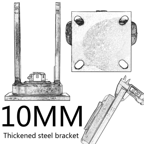 Heavy Duty Locking Casters With Dual Disc Brakes, Rock Solid Rubber Tires, Shock Absorbing Puncture Proof Wheel Kit, Built Like A Tank For Heavy Hauling Shop Tools And Garage Gear, 10MM thickened steel bracket