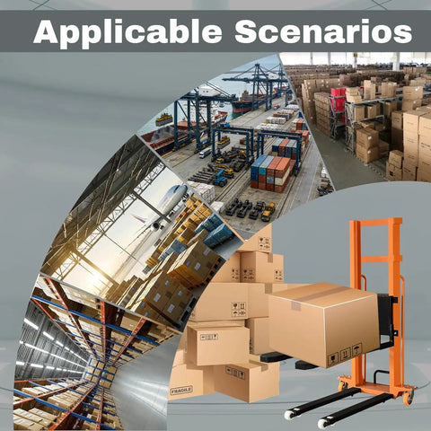 Electric Pallet Stacker With Fixed Legs For Lifting Heavy Loads Up To 1300 Lbs And 63 Inches High in warehouse scenarios with boxes.