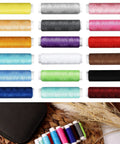 Portable Sewing Kit With Case For Home, Travel, And Quick On The Go Repairs, multiple colored threads and kit case visible.
