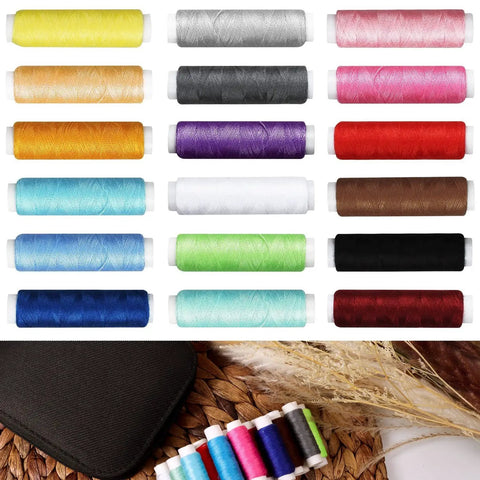 Portable Sewing Kit With Case For Home, Travel, And Quick On The Go Repairs, multiple colored threads and kit case visible.