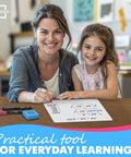 Child using Dry Erase Ten Frame Area Model Board For Kids 9 By 12 Inch Double Sided Whiteboard with adult in classroom setting.