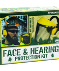 Heavy Duty Face Shield And Ear Muffs Combo With Removable Visor For Crew Job Site Protection And Yard Work Ppe In Safety Yellow And Black box packaging view