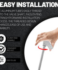 Hand installing two pack universal RV waste valve replacement kit with camper dump valve handle and tube extensions for easy install