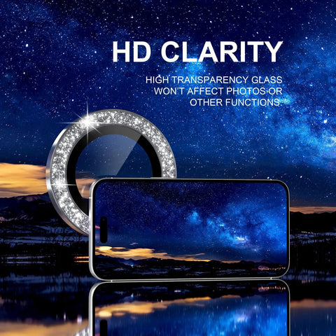iPhone 17 Camera Lens Protector Bling Kit With 9H Tempered Glass Glitter Ring Decoration 2 Lens Set For 6.3 Inch Back Camera