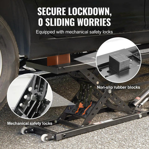 Beefy Portable Car Lift With 7000 Lbs Capacity And 26.8 Inch Lift Height Heavy Duty Carbon Steel Frame 120V Power Unit Great For Trucks SUVs And Long Wheelbase Vehicles