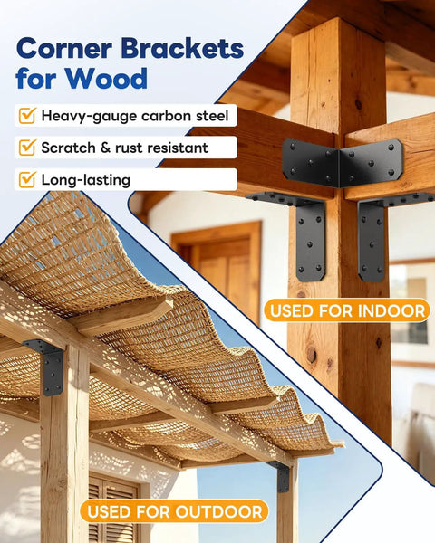 Beefy Heavy Duty L Brackets 5x5x2.5 Inches 300 Lb Per Bracket Black 4 Pack For Shelves Or Workbenches Built From 4mm Carbon Steel With 8x Bend Resistance Compared To 2mm Brackets Ideal Garage Storage. corner brackets on wood pergola and indoor frame