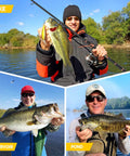 Three anglers holding fish in different locations with Bronze Warrior Toray IM6 Carbon Matrix Telescopic Fishing Rod And Spinning Reel Combo.