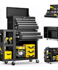Beefy Eight Drawer Rolling Tool Chest On Wheels Three In One Top Toolbox And Bottom Cabinet With Lockable Steel Frame Extra Cabinet For Garage Workshop And Repair Shop Black 2026, black steel drawers open