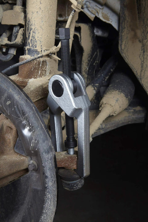 Outer Tie Rod Remover Tool For Front Wheel Drive And Rear Wheel Drive Cars, Delivers Up To 5 Tons Of Pull in use on vehicle