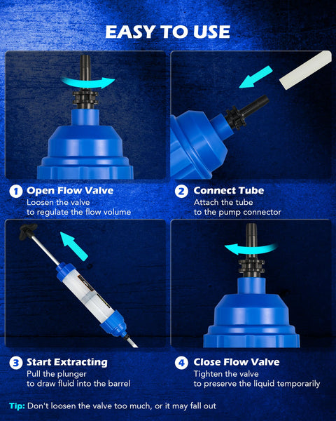 Oil Extractor Pump 350mL Syringe with 3 hoses, step-by-step instructions for fluid changes and usage in home garages.