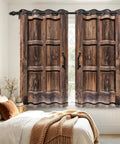 Real Deal Rustic Barn Door Blackout Curtains Featuring Vintage Wood Grain Art Heavy Duty Thermal Insulation Slick Grommet Drapes For Effortless Home Refresh Two Panel Bundle in a cozy bedroom.