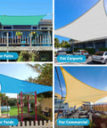 Sand Shade Sail 16x20 Foot Curved Edge Outdoor Canopy Breathable 95 Percent UV Block Shade Cloth installed in various outdoor settings.