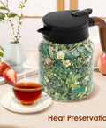 Large Capacity 1000ml Thermal Coffee Carafe And Insulated Tea Pot Stainless Steel Leak-Proof Water Pitcher with floral design