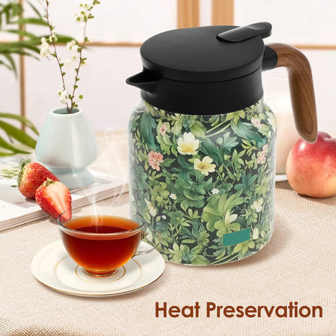 Large Capacity 1000ml Thermal Coffee Carafe And Insulated Tea Pot Stainless Steel Leak-Proof Water Pitcher with floral design