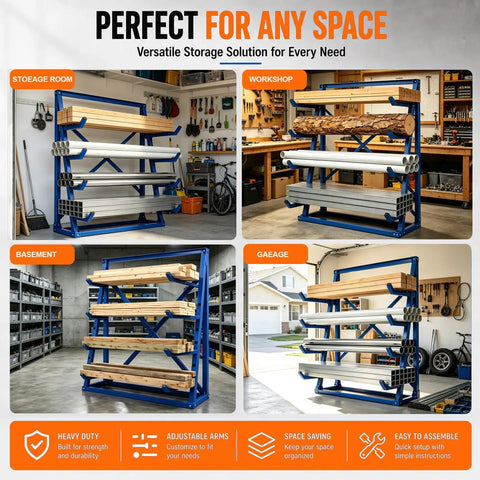 Workhorse Heavy Duty Lumber Storage Rack With Adjustable Arms And Beefy Alloy Steel Build For Stashing Pipes And Rebar Up To 2400 Pounds Without Breaking A Sweat