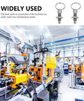 Rock Solid Stainless Steel Spring Loaded Pull Ring Indexing Plunger Knobs Pair Heavy Duty Retractable Locating Pins For Industrial Gear And Precision Tools seen in a workshop.