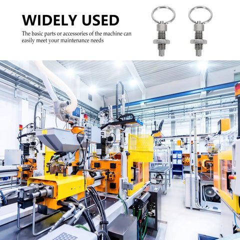 Rock Solid Stainless Steel Spring Loaded Pull Ring Indexing Plunger Knobs Pair Heavy Duty Retractable Locating Pins For Industrial Gear And Precision Tools seen in a workshop.