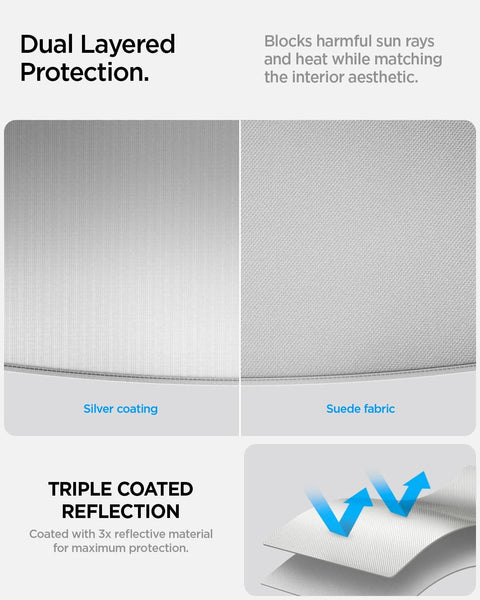 Spigen CryoShade roof sunshade for Tesla Model Y (Juniper) - dual-layer, silver coating and suede fabric.