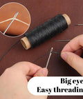 Two Roll Waxed Thread Sewing Kit With Seven Hand Needles for upholstery and repairs, featuring black thread and threading needle