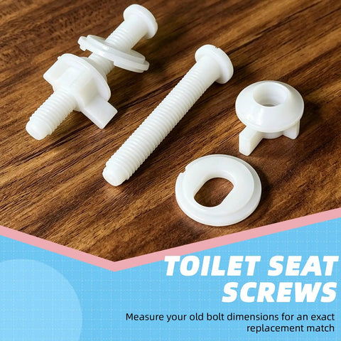 Heavy Duty Toilet Seat Screws Replacement Kit With Two Rapid Adjust Lifters And Heavy Plastic Bolts Nuts Washers on wood surface.