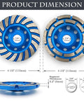 2-Piece Diamond Concrete Grinding Cup Wheel Set, 115mm (4-1/2 Inch), Double Row Plus Turbo Row Segments, Fits 7/8 Inch Arbor